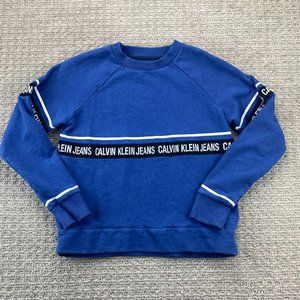 Calvin Klein Jeans Sweater Women Small S Blue Pullover Sweater Spell Out Ladies